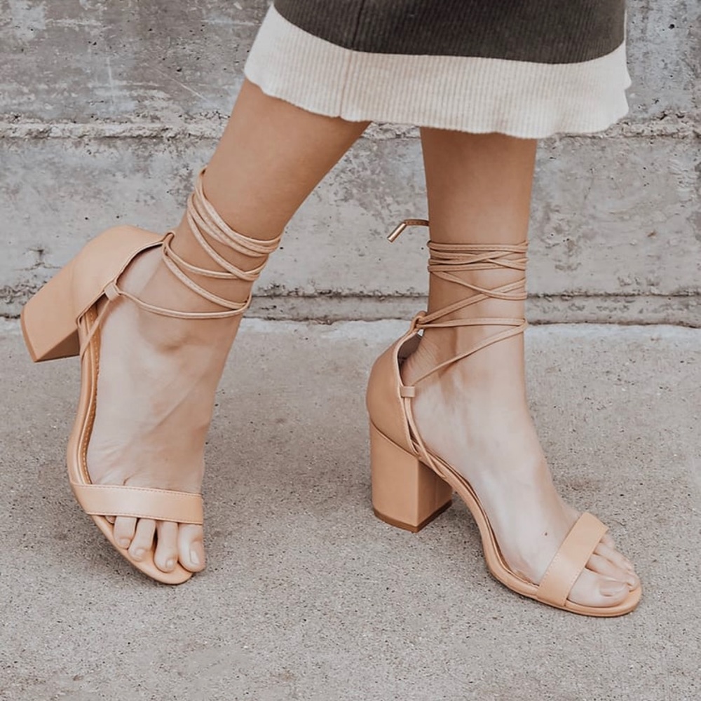 KAIRA Beige Lace-Up Heels